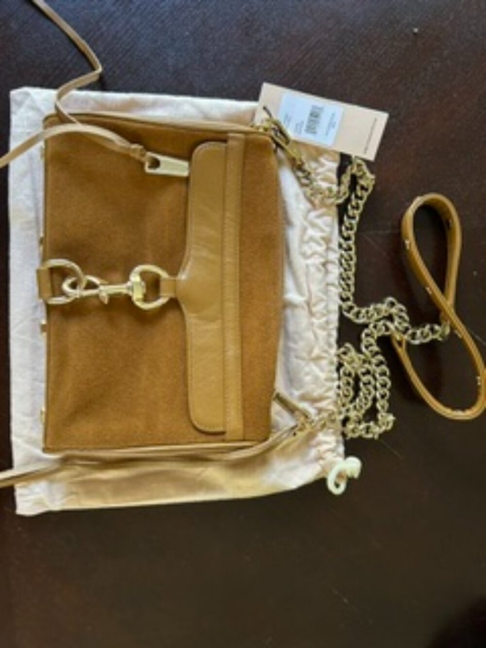 Rebecca Minkoff MAC Crossbody Camel Suede Leather Gold Hardware